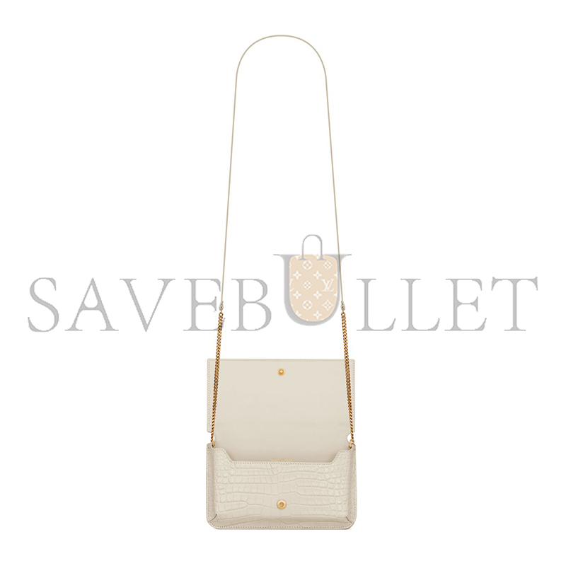 YSL CASSANDRE PHONE HOLDER IN SHINY CROCODILE-EMBOSSED LEATHER 635095DND1J9207 (18*11*2.5cm)